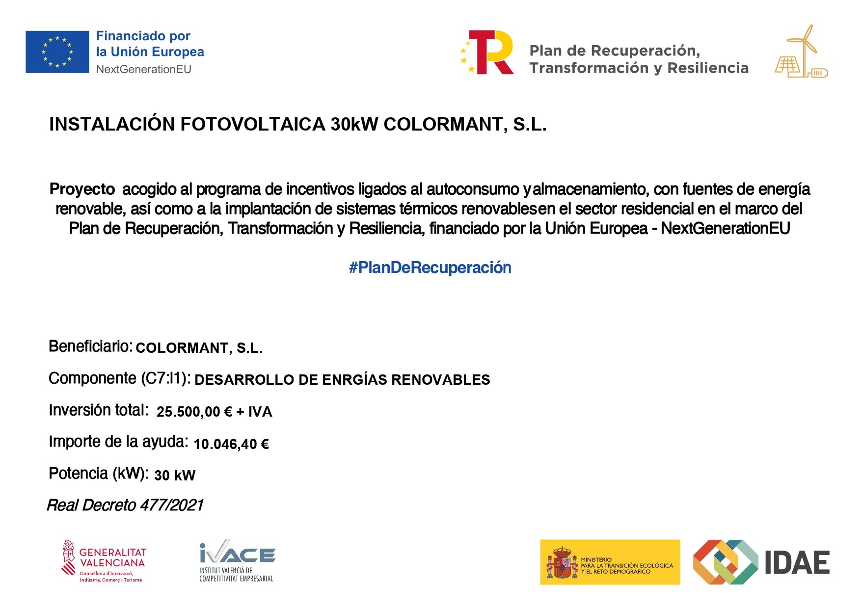 Proyecto ayudas y subvenciones COLORMANT